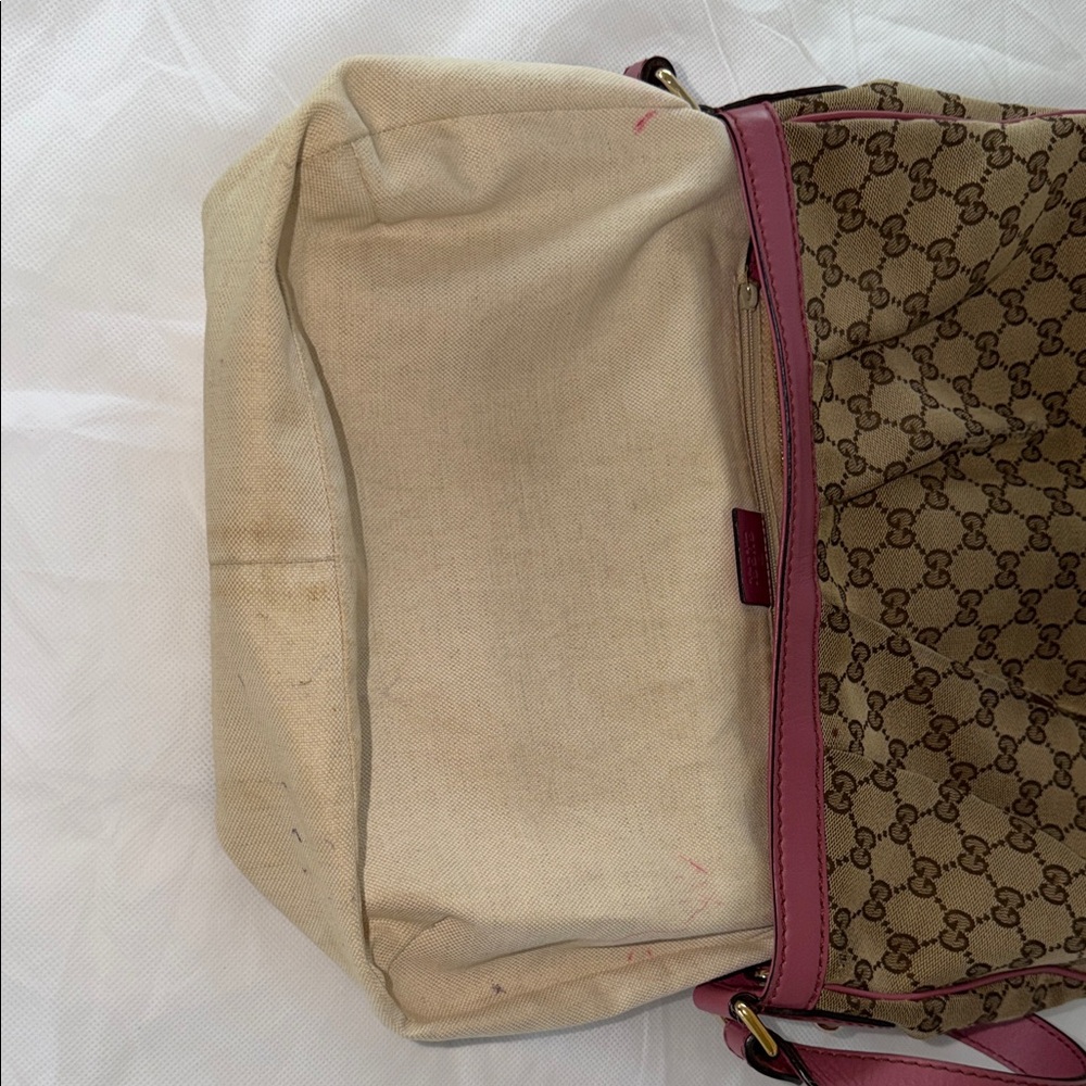 Gucci Brown Monogram Shoulder Bag with Pink Trim - Picture 15 of 16